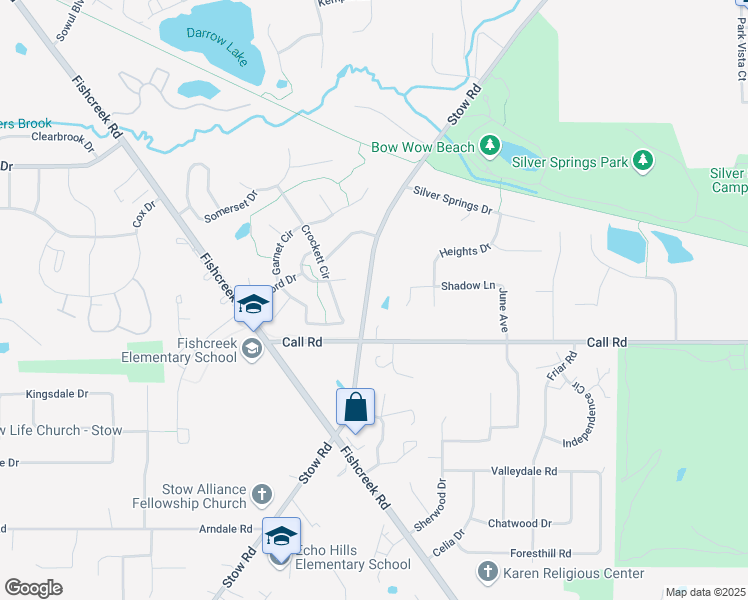 map of restaurants, bars, coffee shops, grocery stores, and more near 4747 Stow Road in Stow