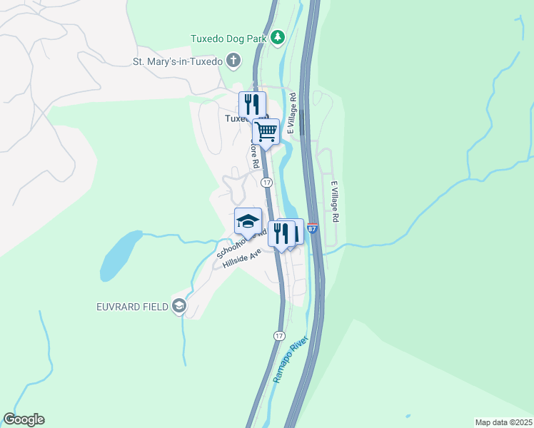 map of restaurants, bars, coffee shops, grocery stores, and more near 10 Spartan Place in Tuxedo Park