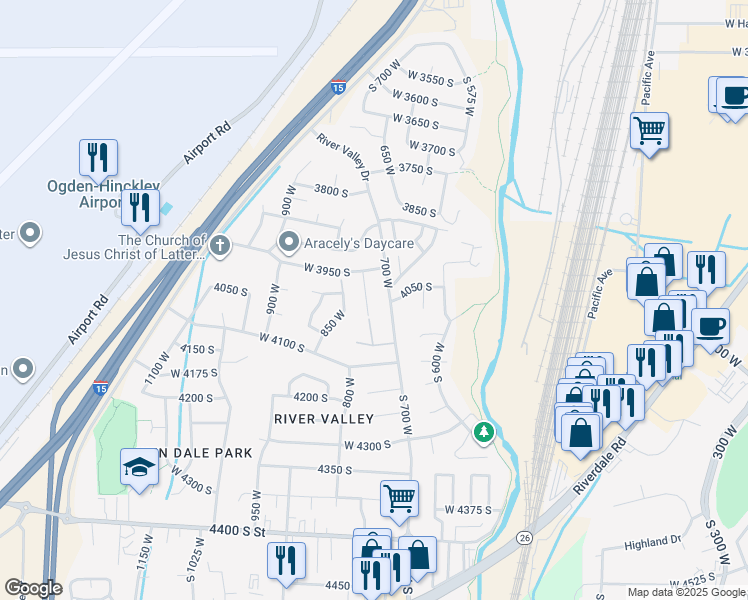 map of restaurants, bars, coffee shops, grocery stores, and more near 3986 750 West in Ogden