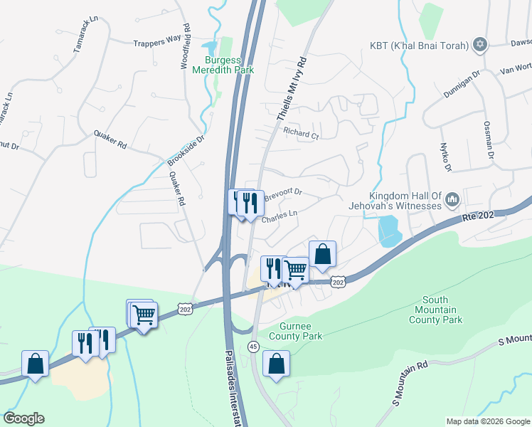 map of restaurants, bars, coffee shops, grocery stores, and more near 3 Charles Lane in Pomona