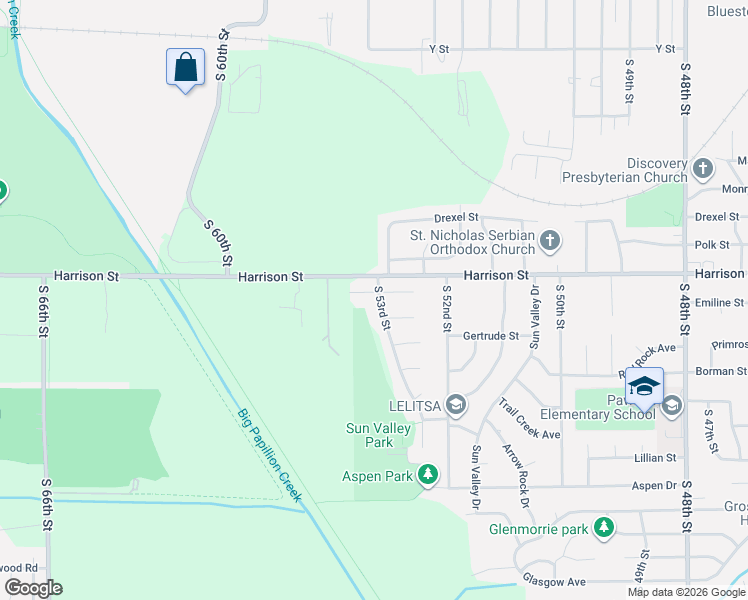 map of restaurants, bars, coffee shops, grocery stores, and more near 5303 Emiline St in Omaha