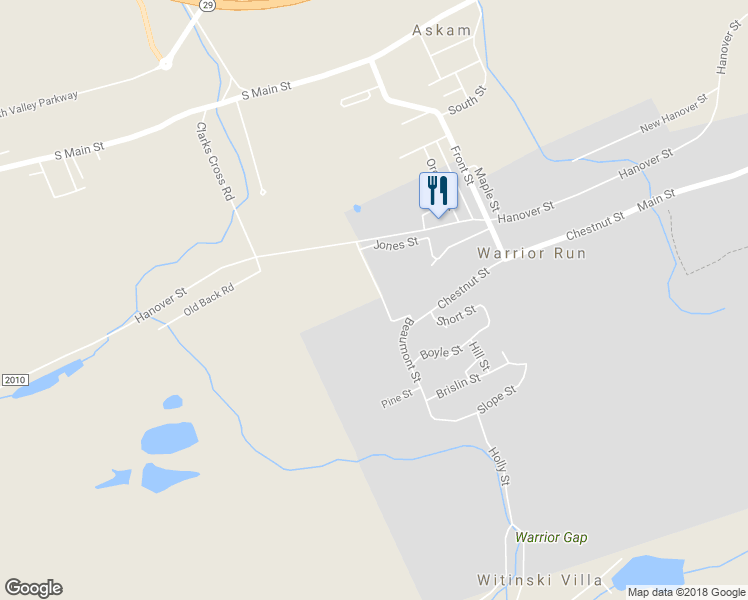 map of restaurants, bars, coffee shops, grocery stores, and more near 459 Beaumont St in Warrior Run