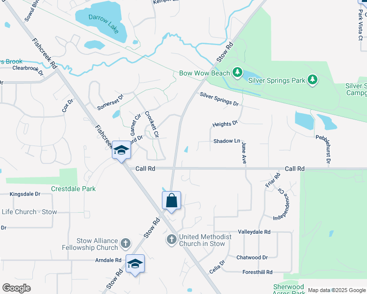 map of restaurants, bars, coffee shops, grocery stores, and more near 4747 Stow Rd in Stow