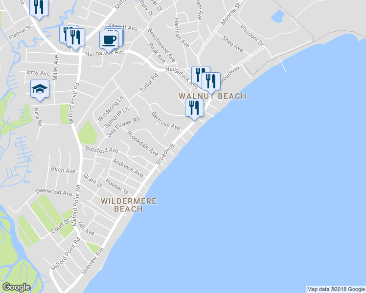 map of restaurants, bars, coffee shops, grocery stores, and more near 104 Waterbury Avenue in Milford