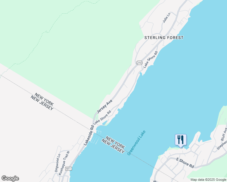 map of restaurants, bars, coffee shops, grocery stores, and more near 73 Jersey Ave in Greenwood Lake