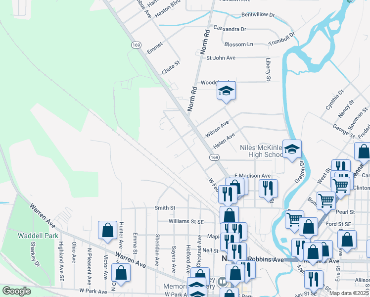 map of restaurants, bars, coffee shops, grocery stores, and more near 403 West Federal Street in Niles