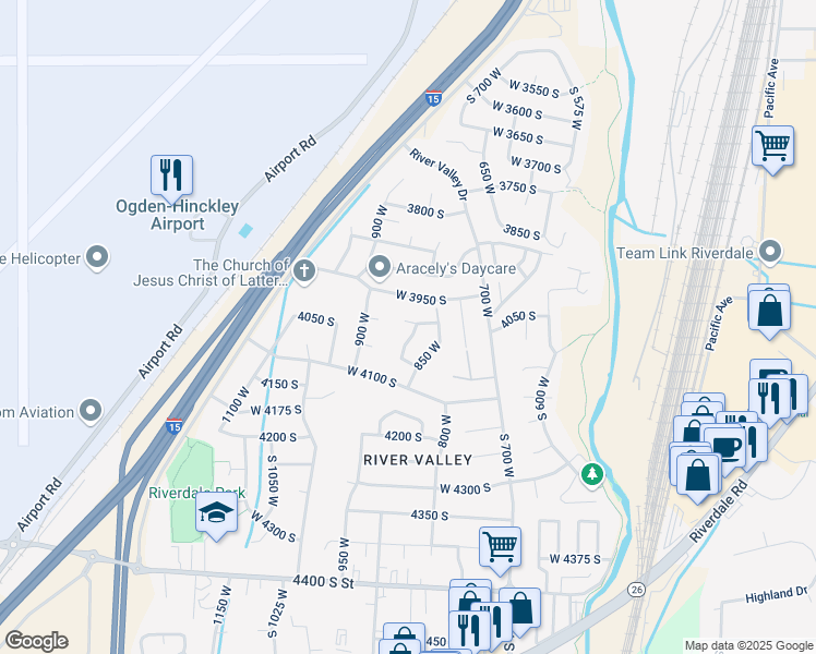 map of restaurants, bars, coffee shops, grocery stores, and more near 4015 Meadow Wood Drive in Ogden