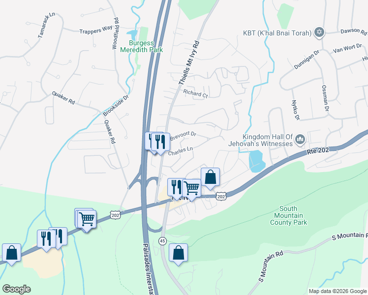 map of restaurants, bars, coffee shops, grocery stores, and more near 16 Charles Lane in Pomona