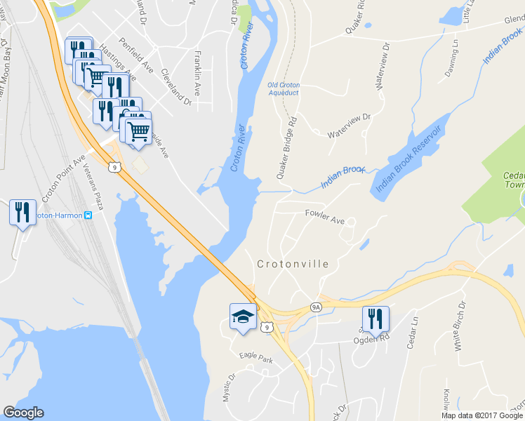 map of restaurants, bars, coffee shops, grocery stores, and more near 65 Old Albany Post Road in Ossining