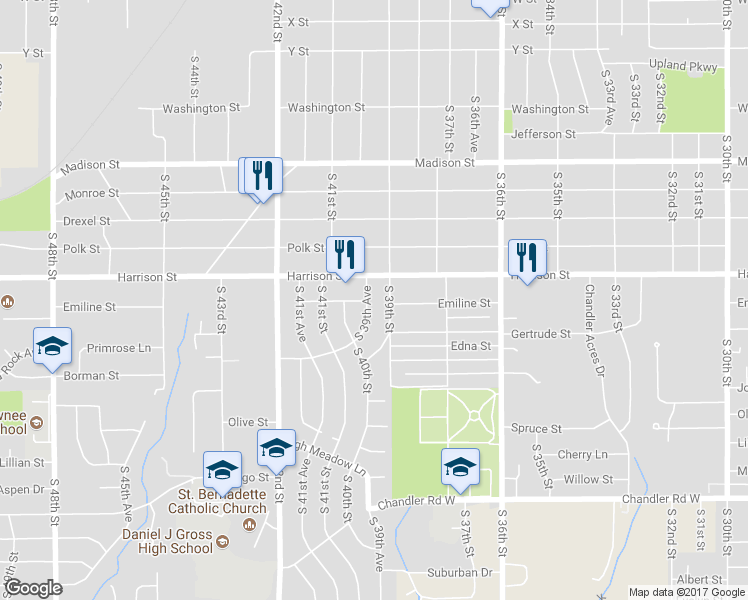 map of restaurants, bars, coffee shops, grocery stores, and more near 6919 South 39th Avenue in Bellevue