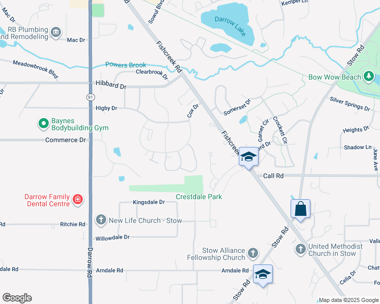 map of restaurants, bars, coffee shops, grocery stores, and more near 4750 Waterford Circle in Stow
