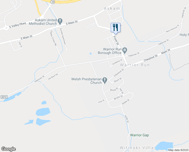 map of restaurants, bars, coffee shops, grocery stores, and more near 459 Beaumont St in Warrior Run