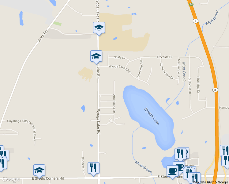 map of restaurants, bars, coffee shops, grocery stores, and more near 4235 Americana Drive in Stow