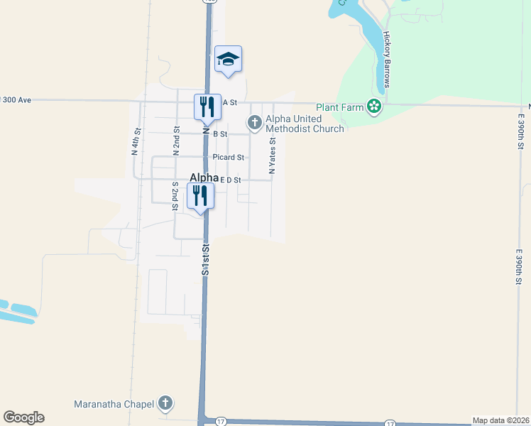 map of restaurants, bars, coffee shops, grocery stores, and more near 206 S Yates St in Alpha