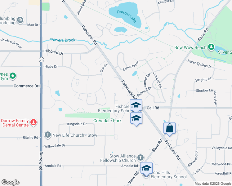 map of restaurants, bars, coffee shops, grocery stores, and more near 4454 Forest Lake Court in Stow