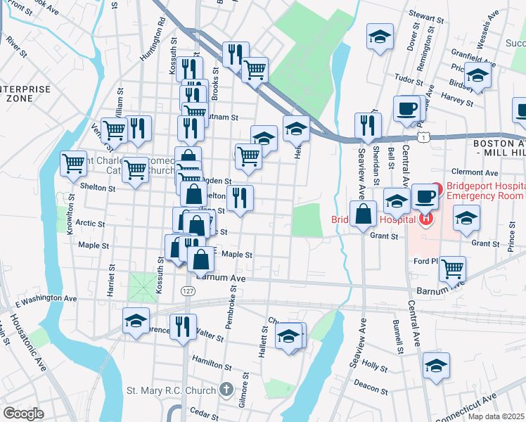 map of restaurants, bars, coffee shops, grocery stores, and more near 547 Jane Street in Bridgeport