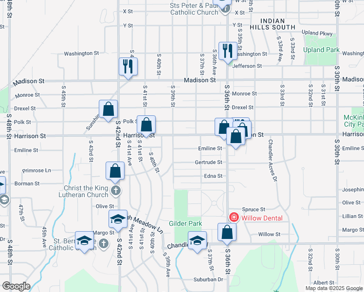 map of restaurants, bars, coffee shops, grocery stores, and more near 3822 Emiline Street in Bellevue