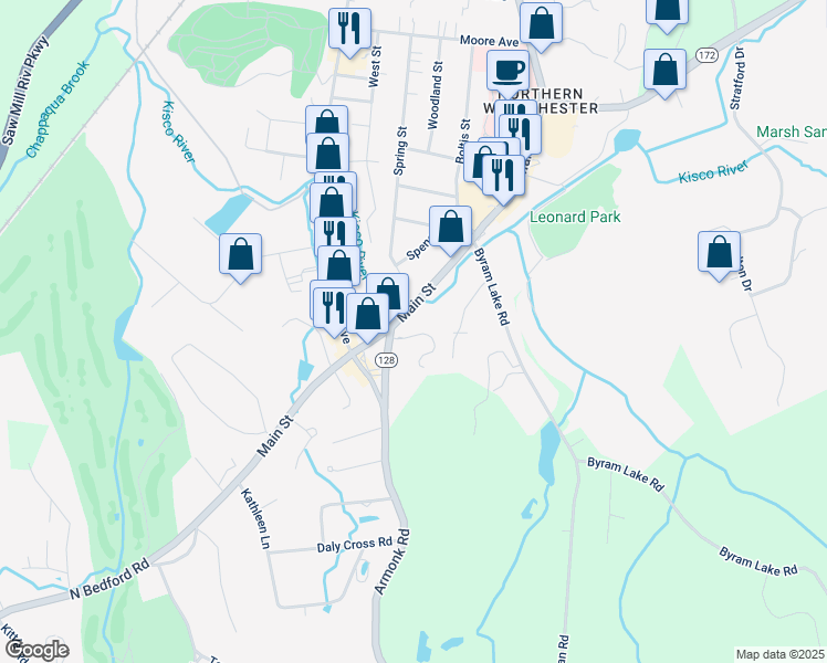 map of restaurants, bars, coffee shops, grocery stores, and more near 7 Timber Ridge in Mount Kisco
