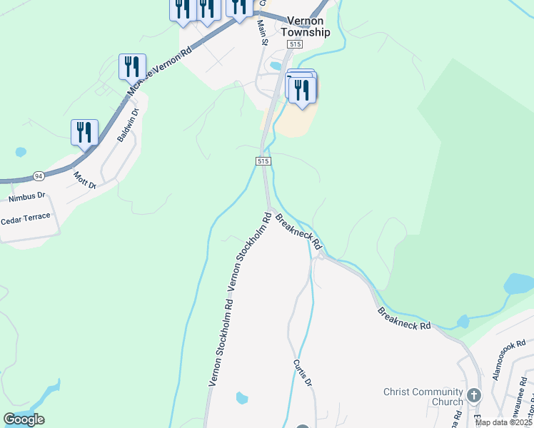 map of restaurants, bars, coffee shops, grocery stores, and more near 493 Vernon Stockholm Road in Vernon Township