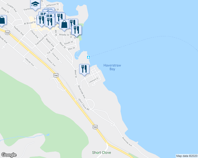 map of restaurants, bars, coffee shops, grocery stores, and more near 41 Leeward Drive in Haverstraw