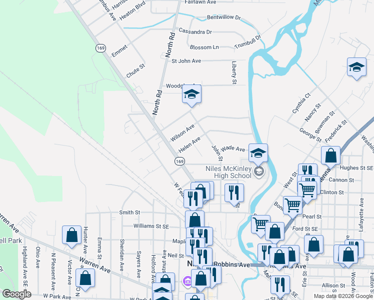 map of restaurants, bars, coffee shops, grocery stores, and more near 28 Helen Avenue in Niles