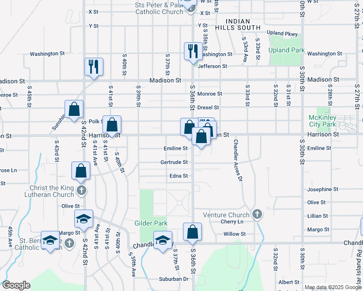 map of restaurants, bars, coffee shops, grocery stores, and more near 3616 Emiline Street in Bellevue