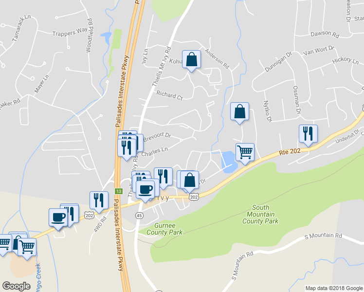 map of restaurants, bars, coffee shops, grocery stores, and more near 18 Charles Lane in Pomona