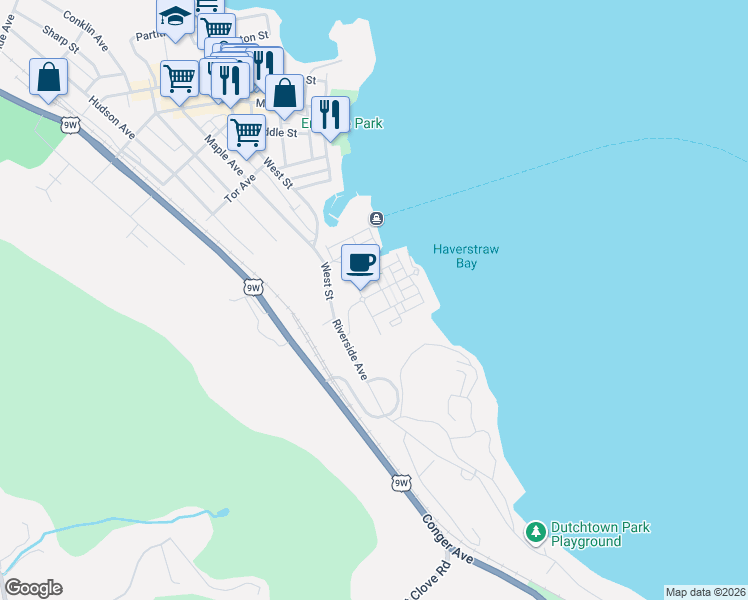 map of restaurants, bars, coffee shops, grocery stores, and more near 3116 Leeward Drive in Haverstraw