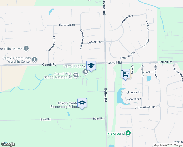 map of restaurants, bars, coffee shops, grocery stores, and more near 3701 Carroll Road in Fort Wayne