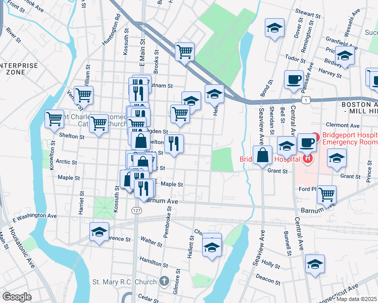 map of restaurants, bars, coffee shops, grocery stores, and more near 547 Jane Street in Bridgeport