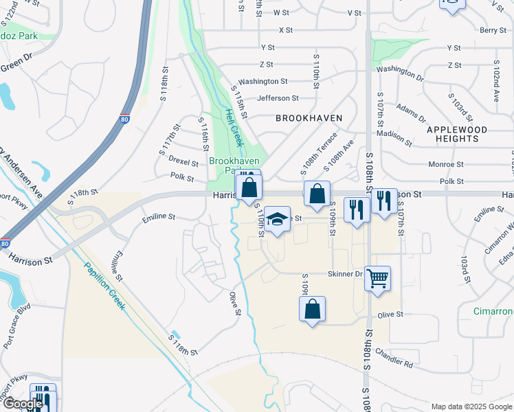 map of restaurants, bars, coffee shops, grocery stores, and more near 6949 South 110th Street in La Vista
