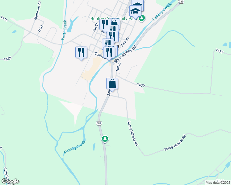 map of restaurants, bars, coffee shops, grocery stores, and more near 20 Sunny Hillside Road in Benton