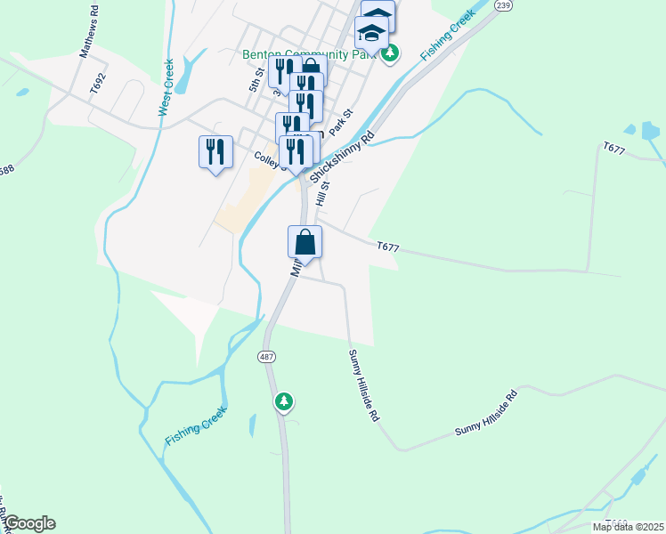 map of restaurants, bars, coffee shops, grocery stores, and more near 85 Hill Street in Benton