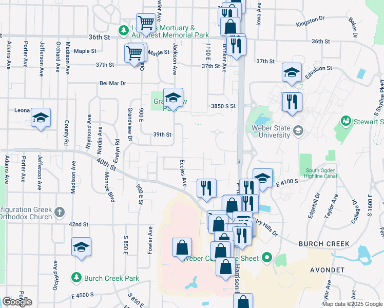 map of restaurants, bars, coffee shops, grocery stores, and more near 1085 40th Street in Ogden