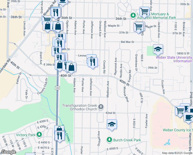 map of restaurants, bars, coffee shops, grocery stores, and more near 4028 South 635 East in South Ogden