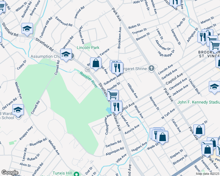 map of restaurants, bars, coffee shops, grocery stores, and more near 273 Roselle Street in Fairfield