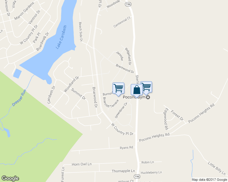 map of restaurants, bars, coffee shops, grocery stores, and more near 4616 Burnside Drive in Tobyhanna