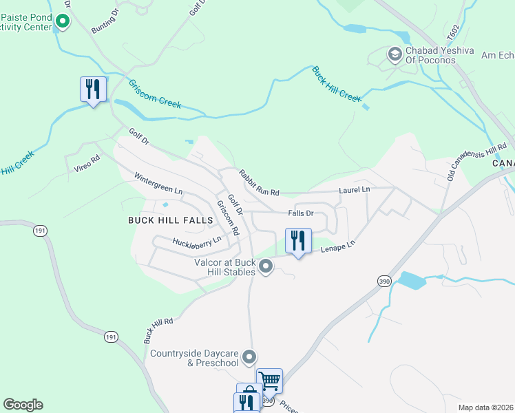 map of restaurants, bars, coffee shops, grocery stores, and more near 10 West Gate Road in Monroe County