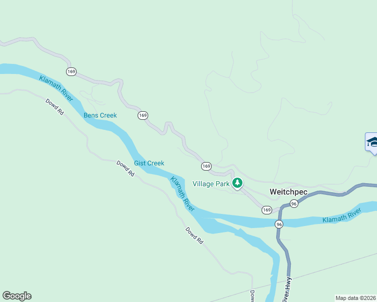 map of restaurants, bars, coffee shops, grocery stores, and more near California 169 in Hoopa