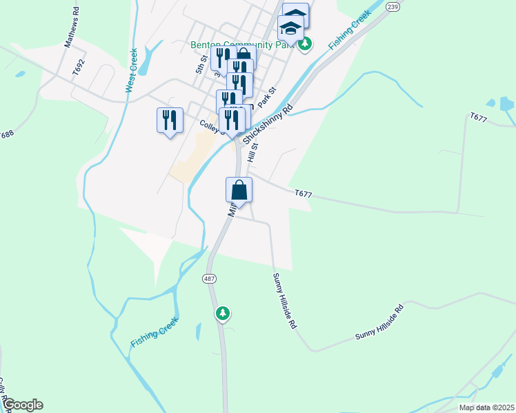 map of restaurants, bars, coffee shops, grocery stores, and more near 85 Hill Street in Benton