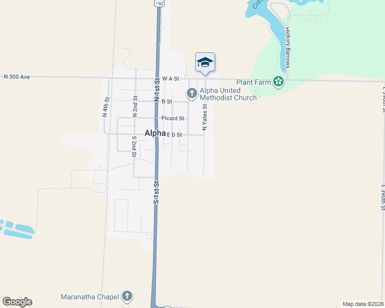 map of restaurants, bars, coffee shops, grocery stores, and more near 206 S Yates St in Alpha