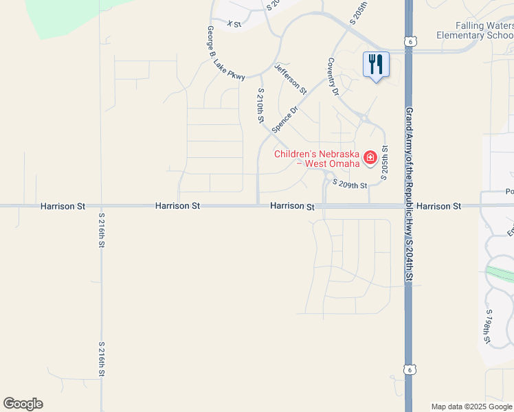 map of restaurants, bars, coffee shops, grocery stores, and more near 21034 Harrison Street in Douglas County