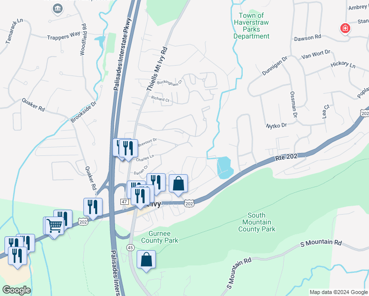 map of restaurants, bars, coffee shops, grocery stores, and more near 18 Charles Lane in Pomona