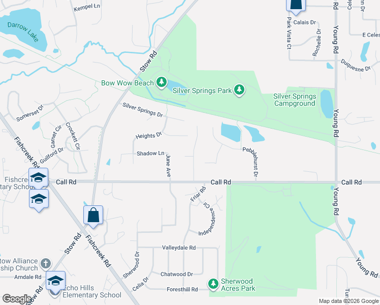 map of restaurants, bars, coffee shops, grocery stores, and more near 4745 Fox Run Drive in Stow