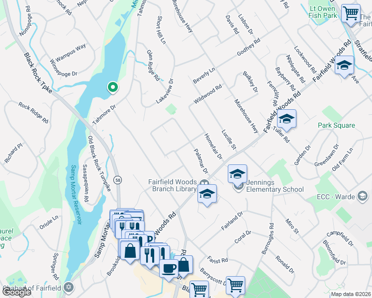 map of restaurants, bars, coffee shops, grocery stores, and more near 164 High Ridge Road in Fairfield
