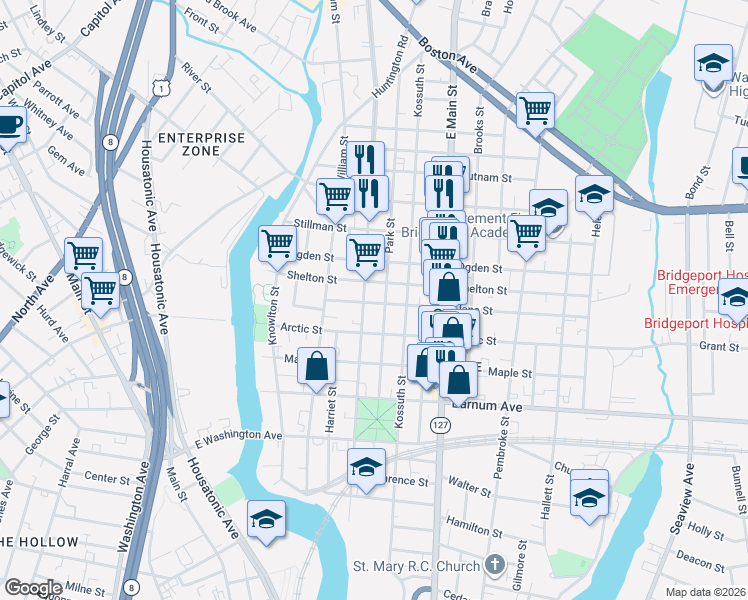 map of restaurants, bars, coffee shops, grocery stores, and more near 111 Jane Street in Bridgeport