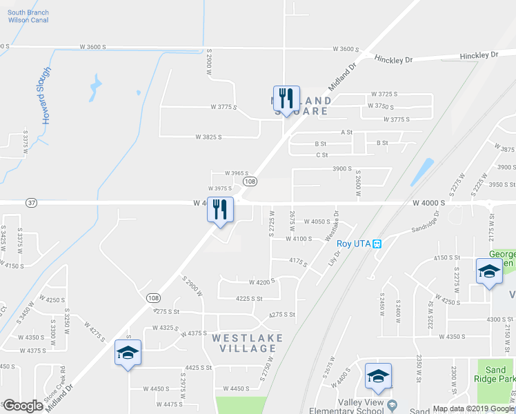 map of restaurants, bars, coffee shops, grocery stores, and more near 2779 West 4000 South in Roy