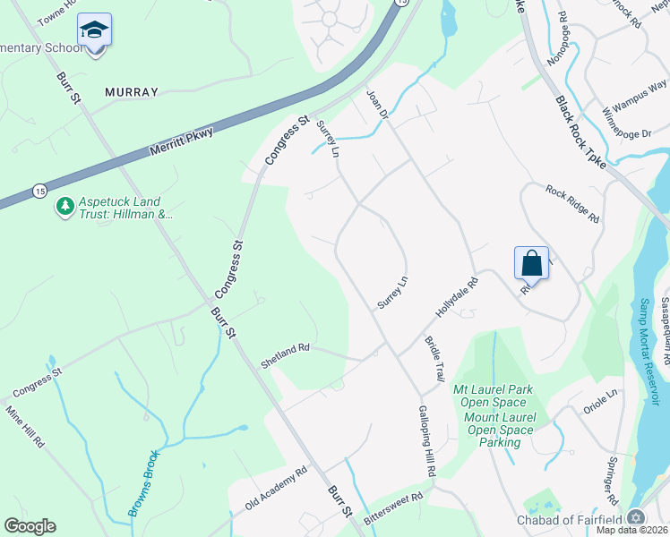 map of restaurants, bars, coffee shops, grocery stores, and more near 1061 Galloping Hill Road in Fairfield