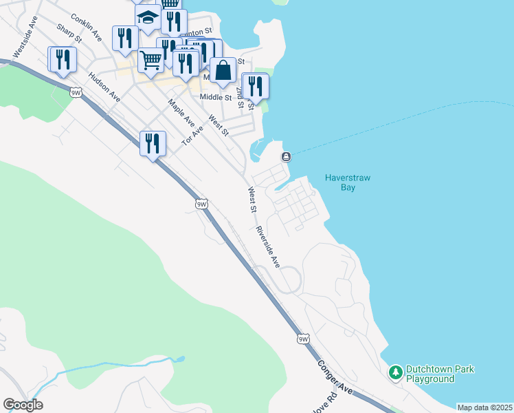 map of restaurants, bars, coffee shops, grocery stores, and more near 204 West Street in Haverstraw