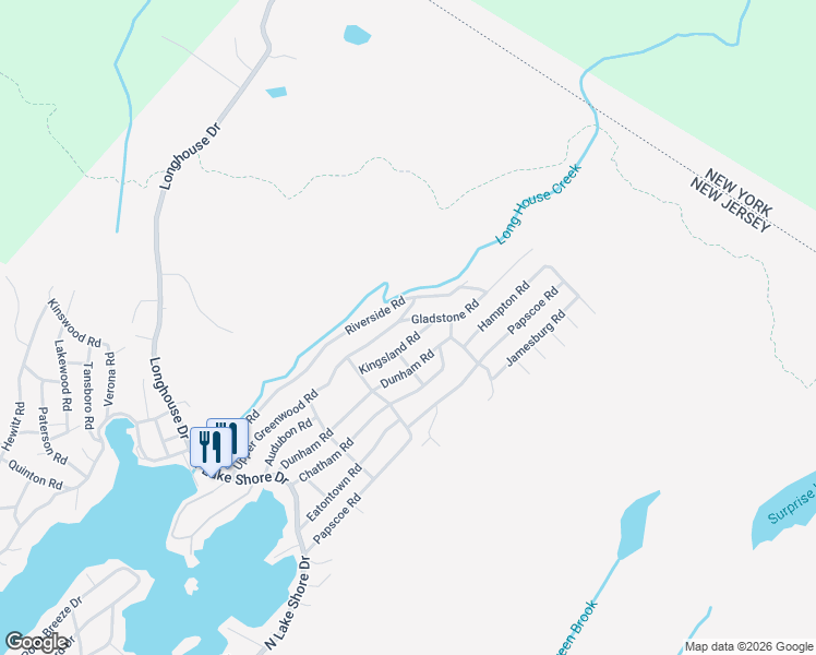map of restaurants, bars, coffee shops, grocery stores, and more near 26 Kingsland Road in West Milford